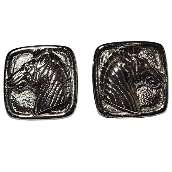 Vintage 80s Avon Safari Zebra Silver Tone Square Drop Earrings Fashion Jewelry - Picture 1 of 4